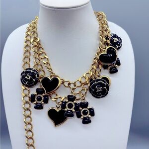 VINTAGE ST. JOHN 🖤Gold and Black Enamel Statement Belt/Necklace with Charms